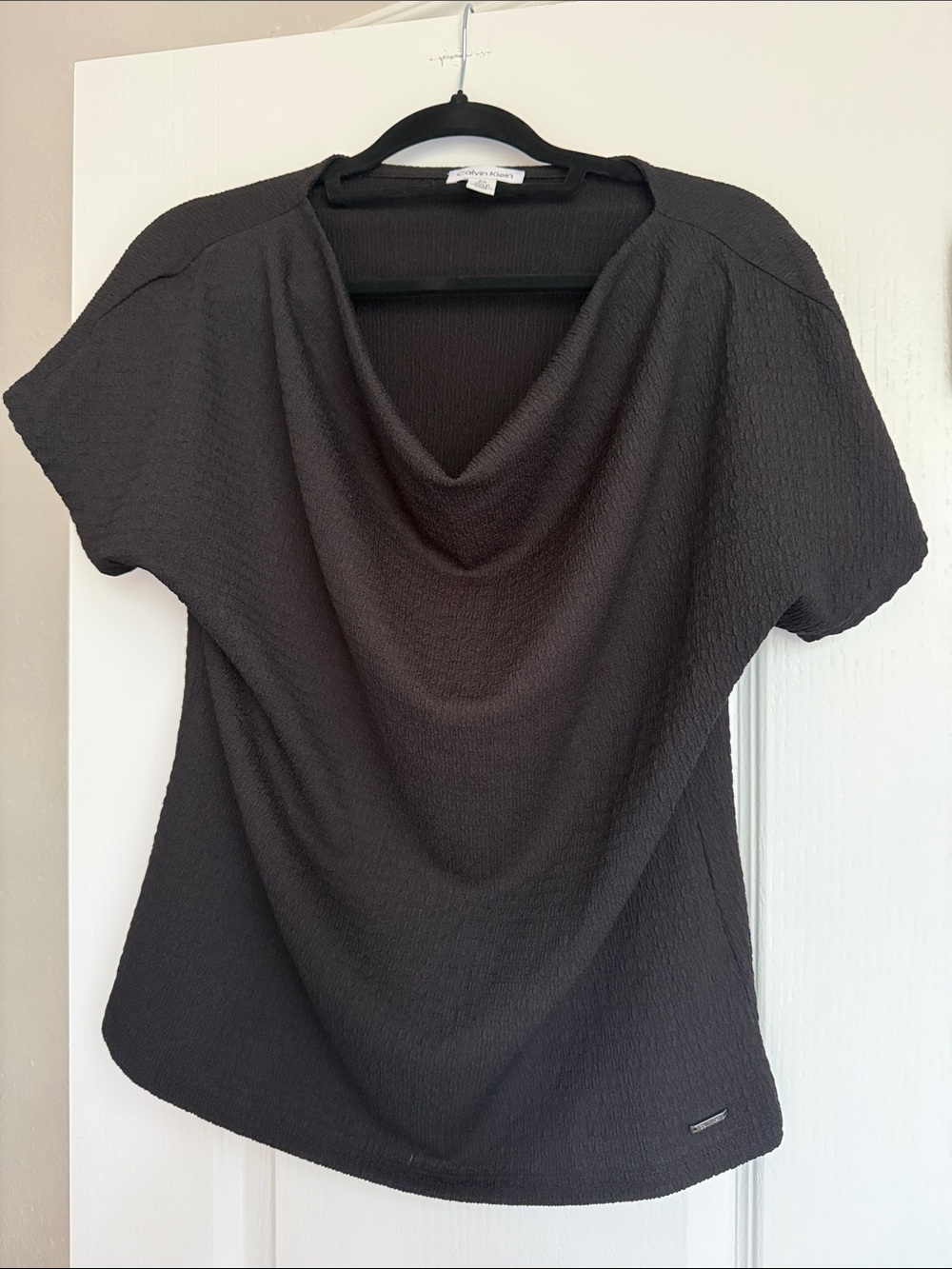 Calvin Klein Black Draped Cowl Neck Short Sleeve Top